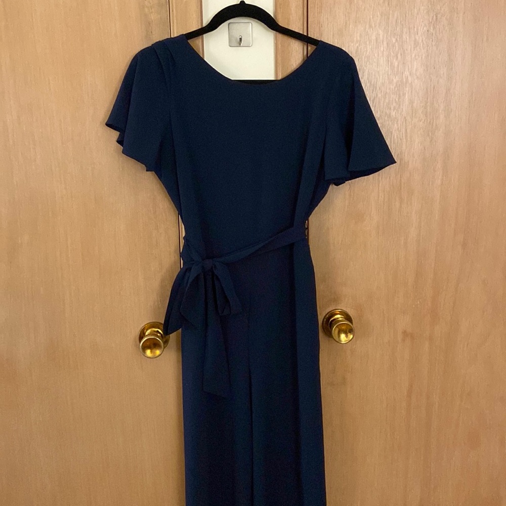 Nicole Miller Studio Navy Wide Leg Jumpsuit with Sash